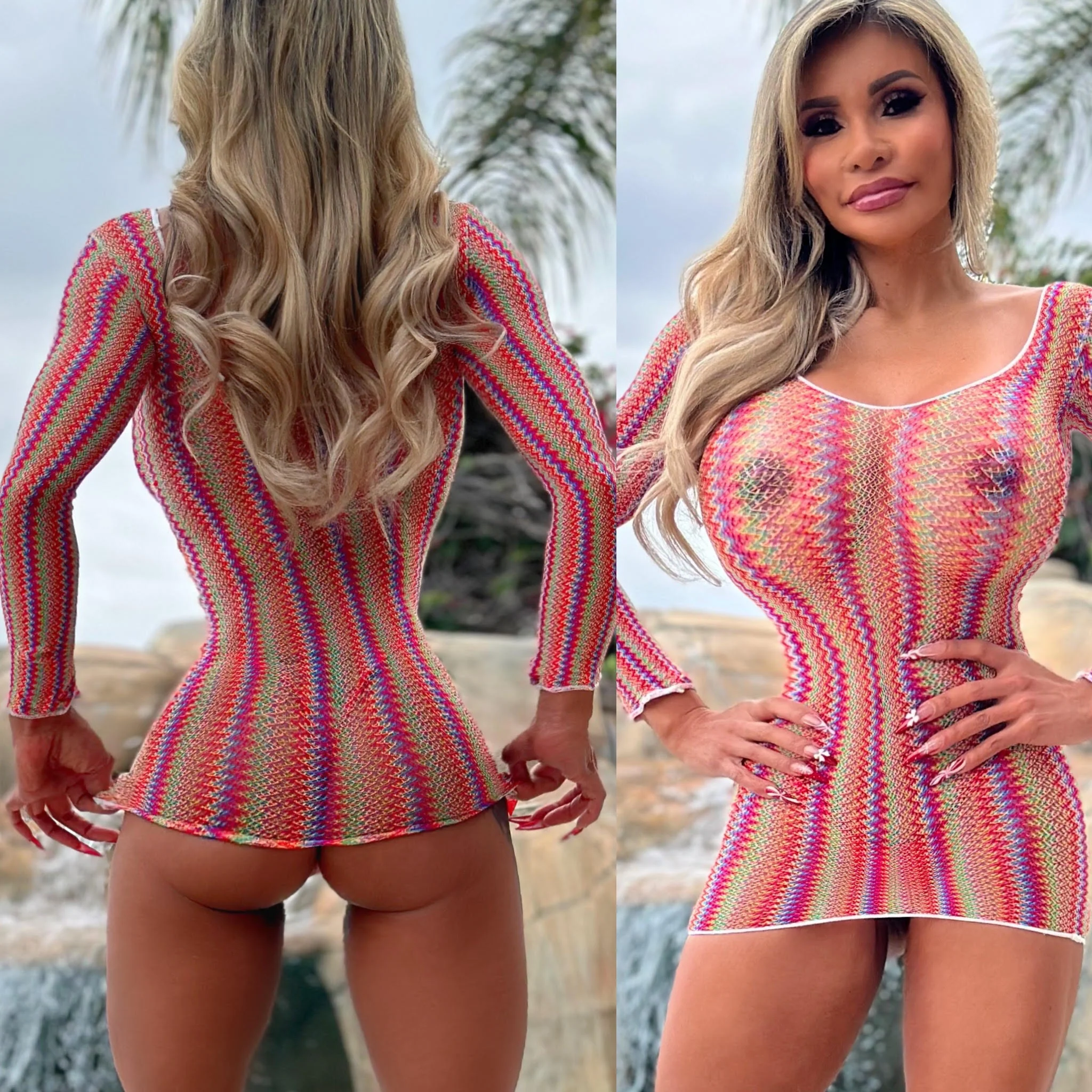 Connie's "ISLAND VACATION CHAMPAGNE ROOM Mini" MULTI Color Extreme Stretch See Thru MESH Lingerie Mini Dress - Image 2