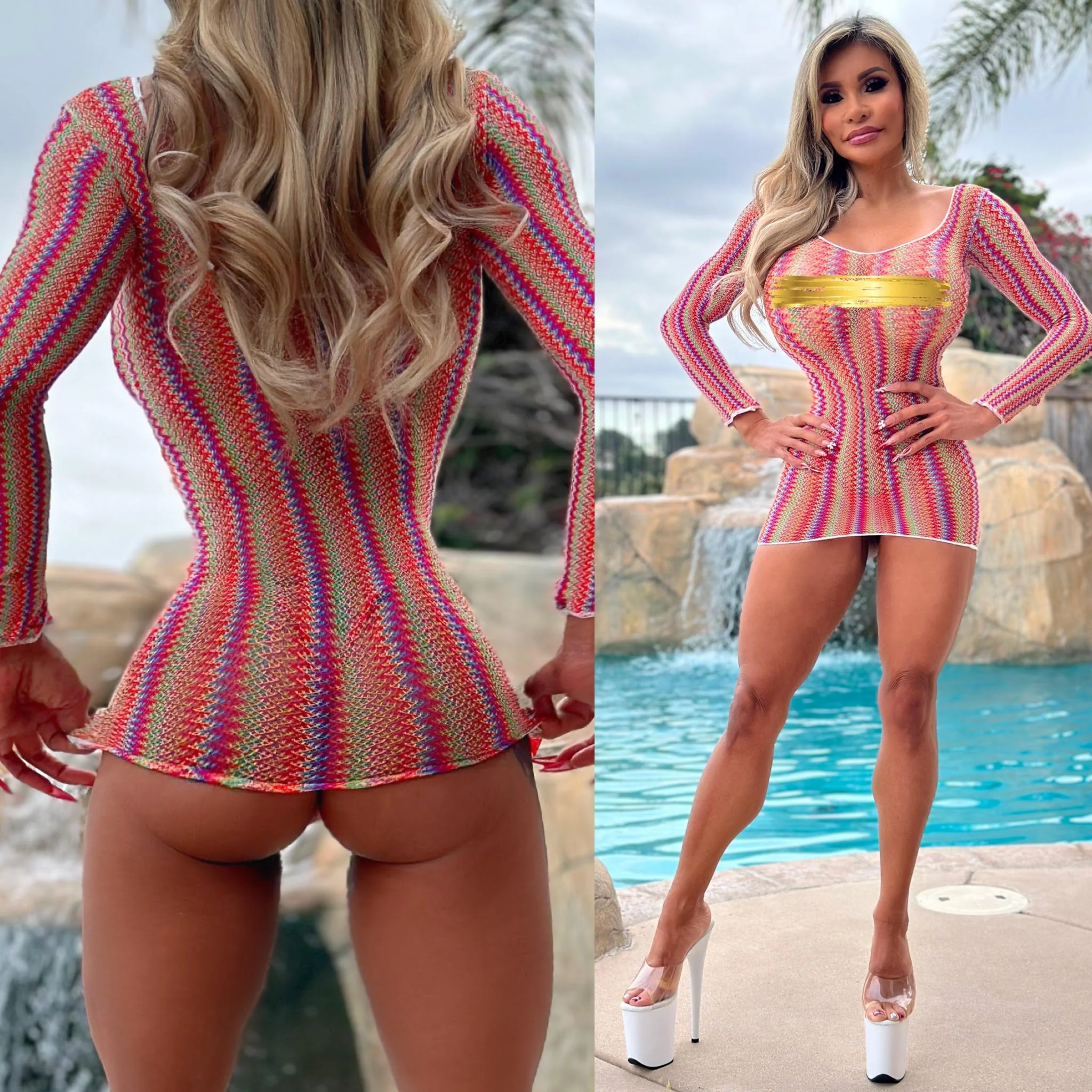 Connie's "ISLAND VACATION CHAMPAGNE ROOM Mini" MULTI Color Extreme Stretch See Thru MESH Lingerie Mini Dress - Image 4