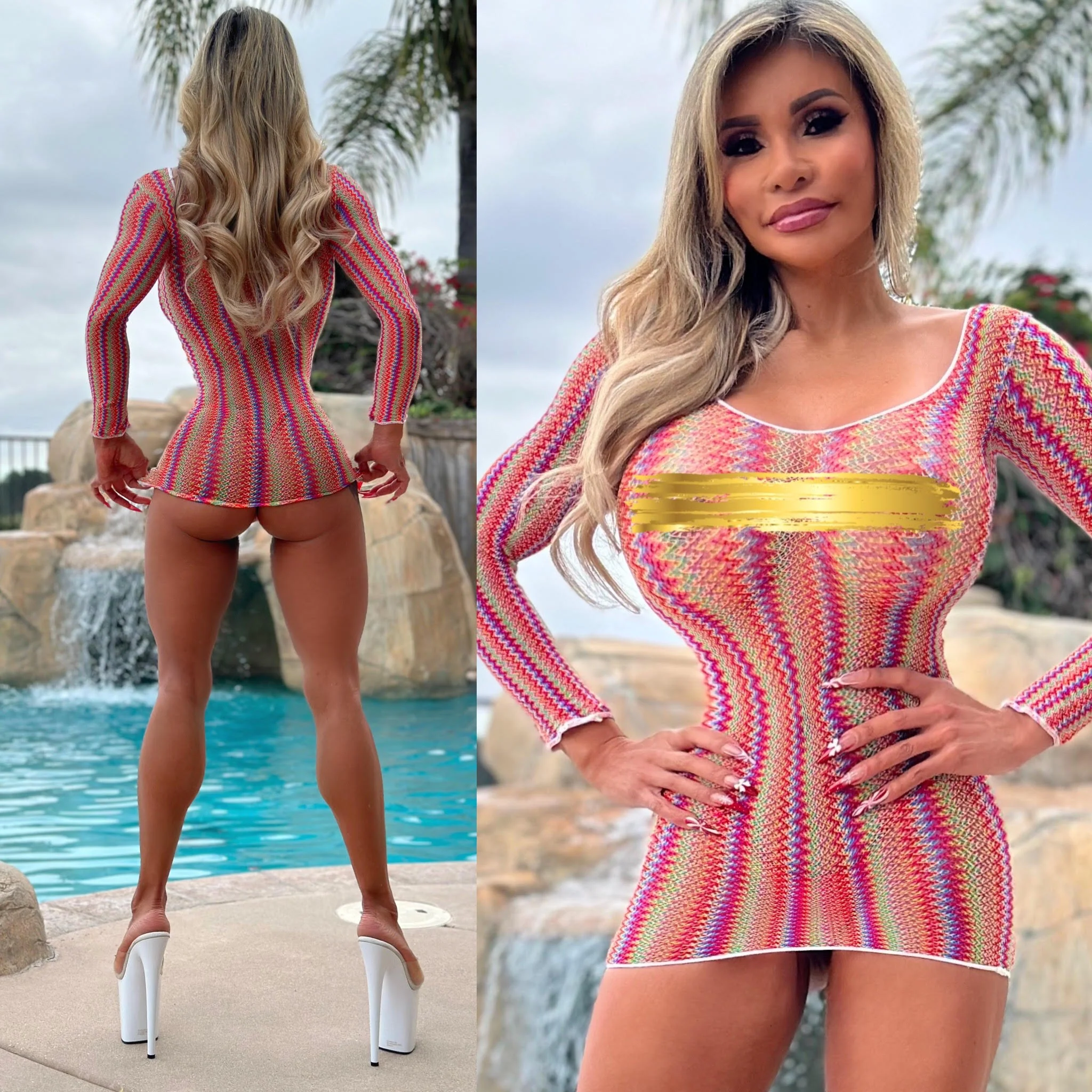 Connie's "ISLAND VACATION CHAMPAGNE ROOM Mini" MULTI Color Extreme Stretch See Thru MESH Lingerie Mini Dress - Image 5