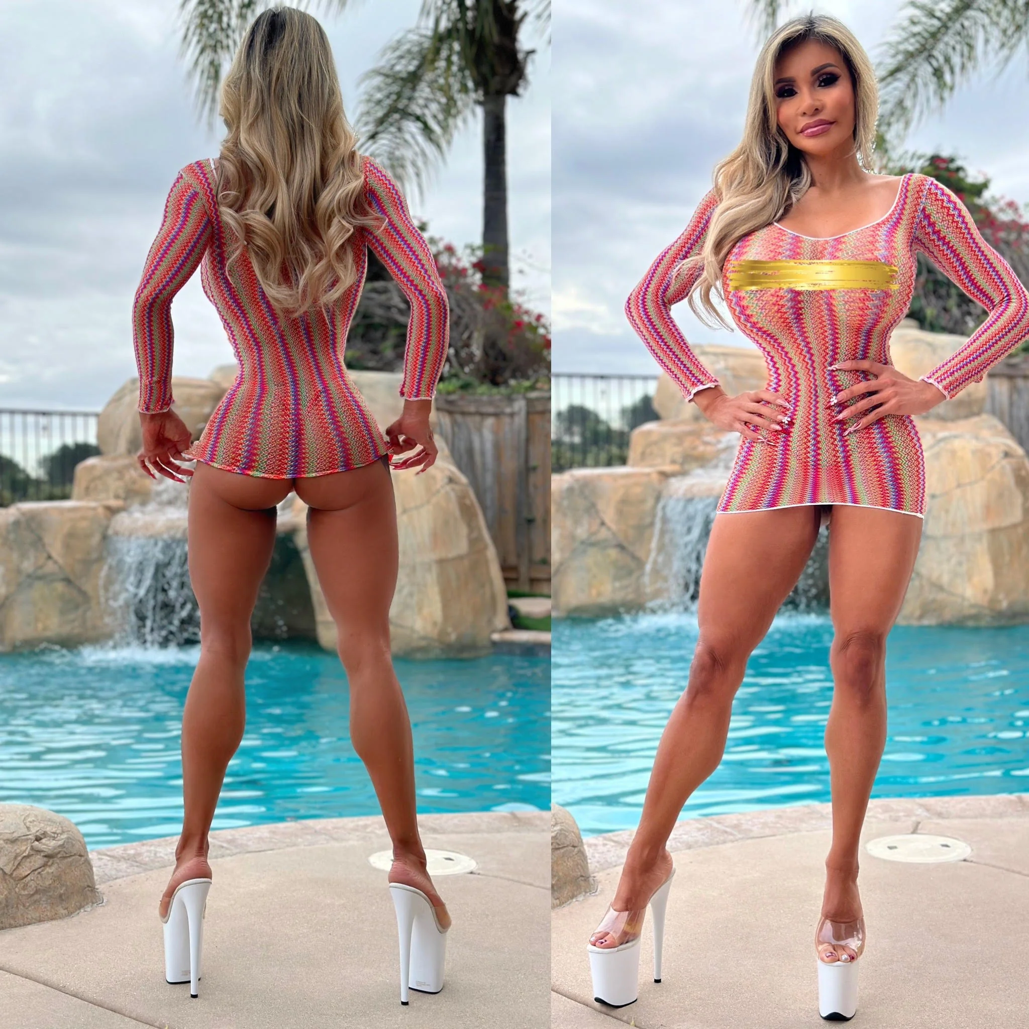 Connie's "ISLAND VACATION CHAMPAGNE ROOM Mini" MULTI Color Extreme Stretch See Thru MESH Lingerie Mini Dress - Image 6