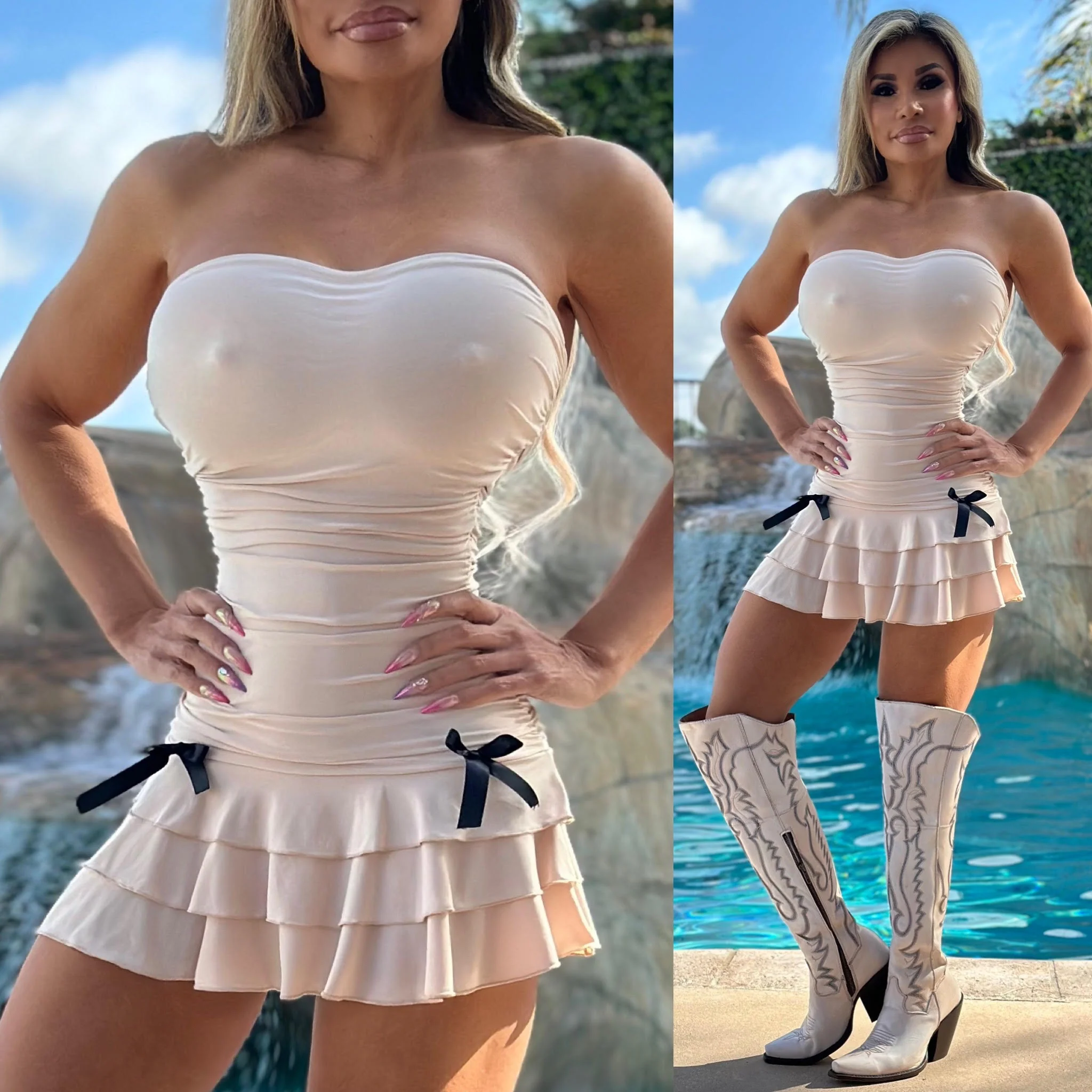 FINAL SALE Connie's  "EXCLUSIVE COQUETTE MINI" MAUI SAND BEIGE and Black Ribbon Stretch Double Fabric SUPPORT ... Made in the USA - Image 6