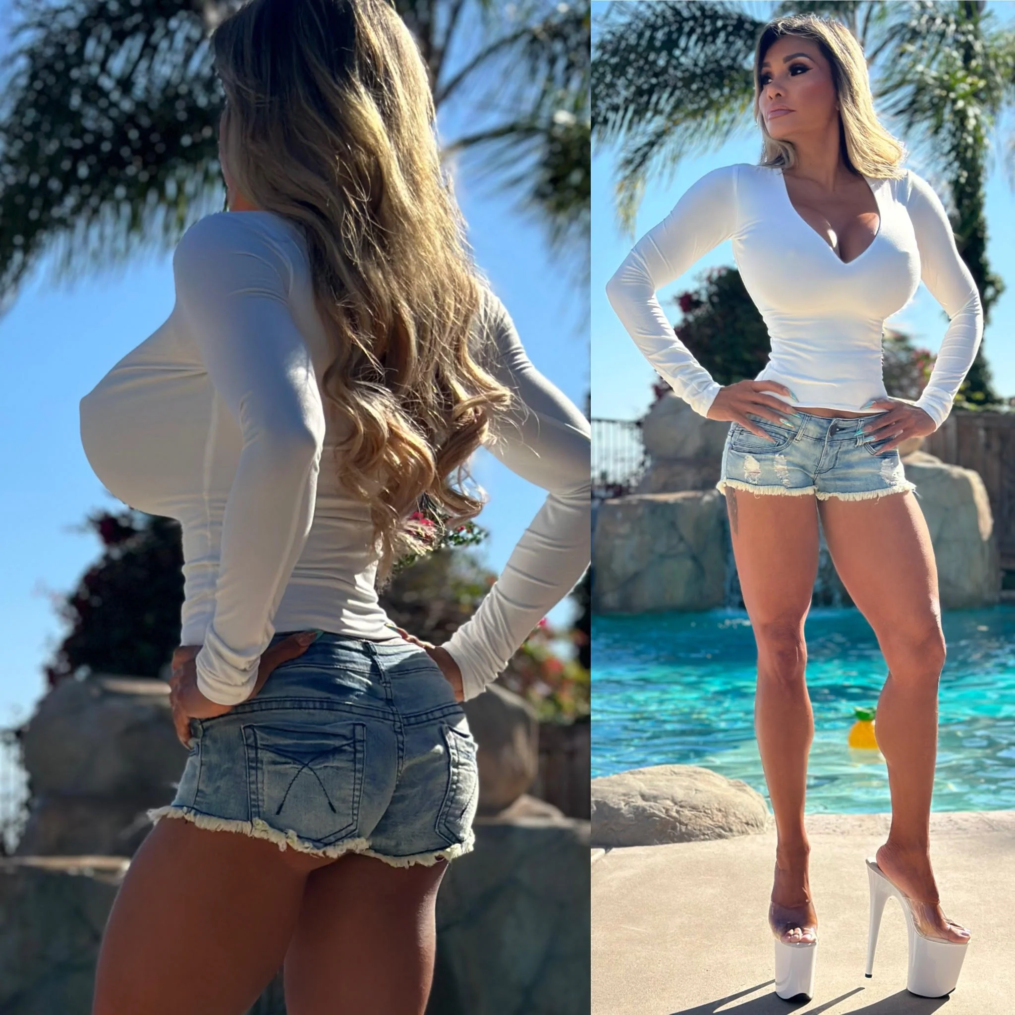 Connie's "SMOOTH WHITE SUGAR V-NECK LONG SLEEVE Top" Double fabric Support & Perfect Fit SPANDEX ... Made in the USA - Image 2