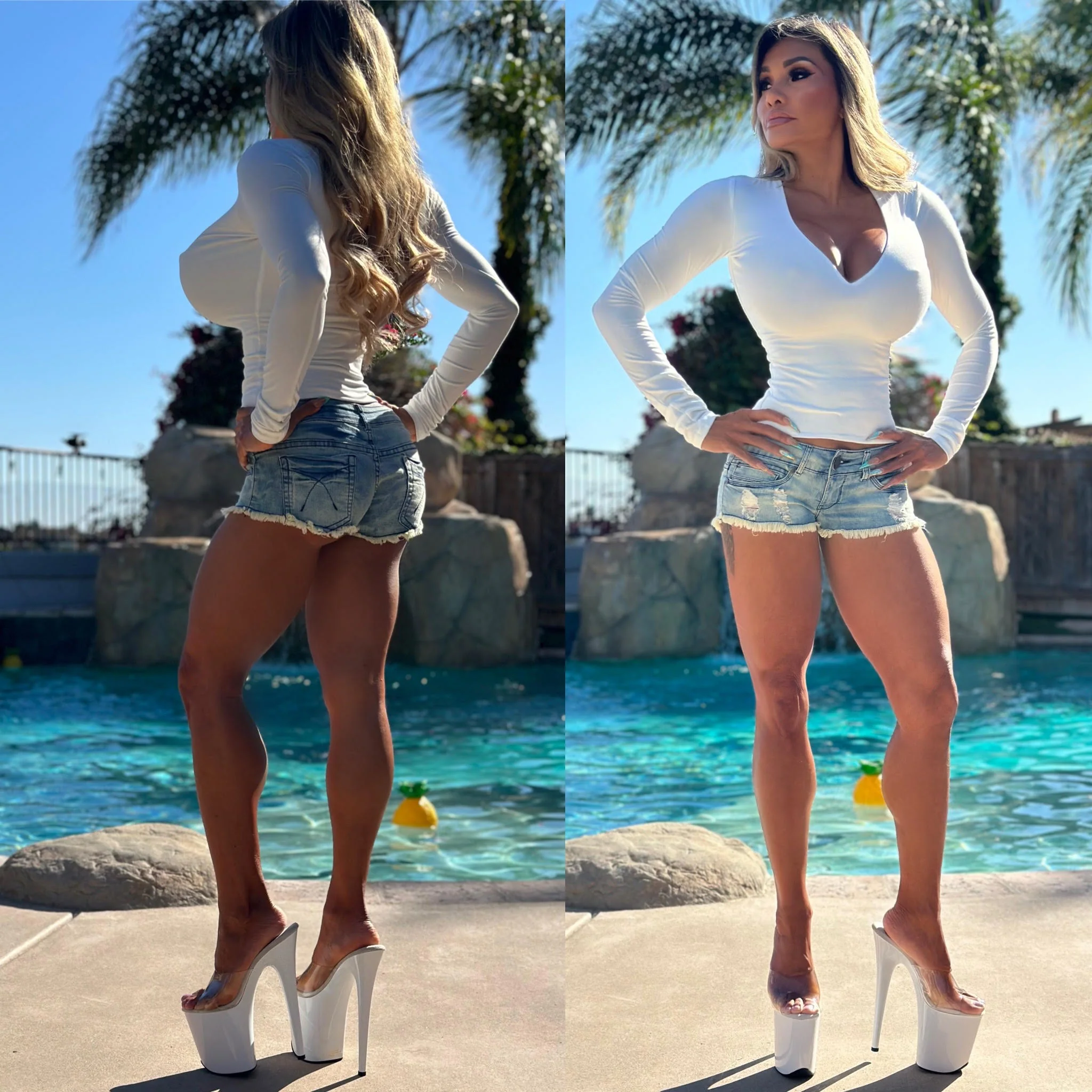 Connie's "SMOOTH WHITE SUGAR V-NECK LONG SLEEVE Top" Double fabric Support & Perfect Fit SPANDEX ... Made in the USA - Image 3