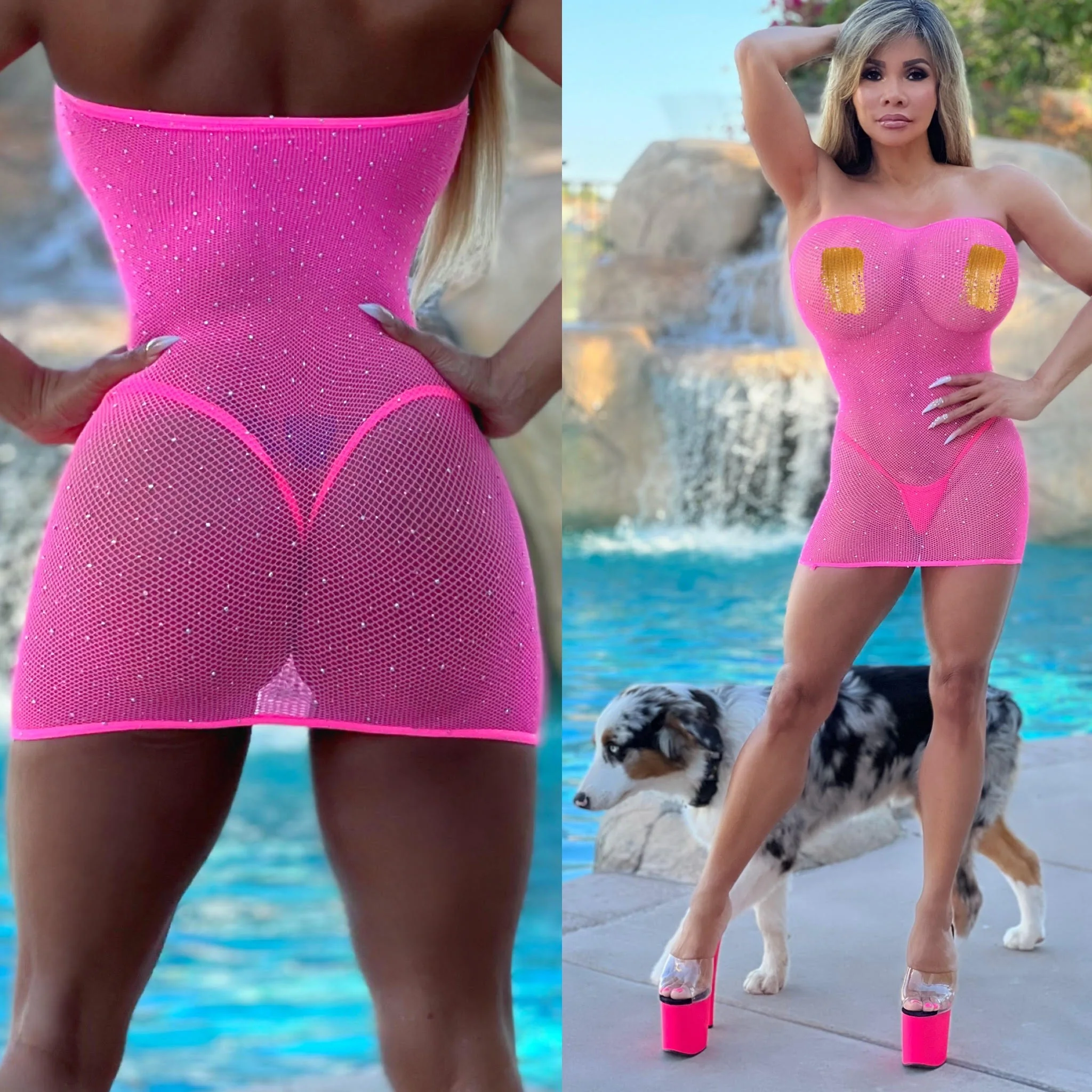 Connie's "Something PINK For Dessert" Rhinestone Sparkle Extreme Stretch See Thru MESH Lingerie Mini Dress - Image 2