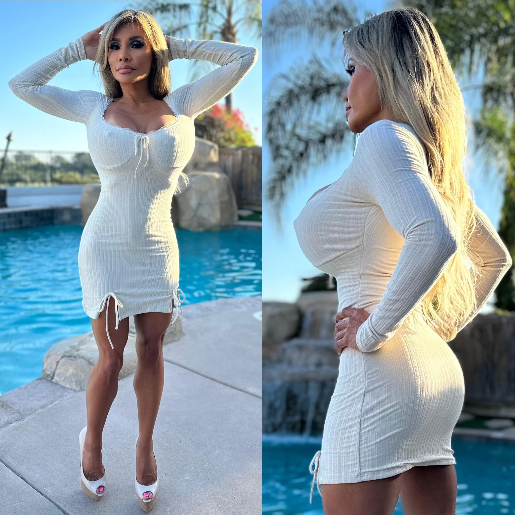 FINAL SALE Connie's "SUNDAY BRUNCH Mini" CREAM Beige RAYON SPANDEX With Hidden Stretch Lining😘... Made in the USA 💯 - Image 4