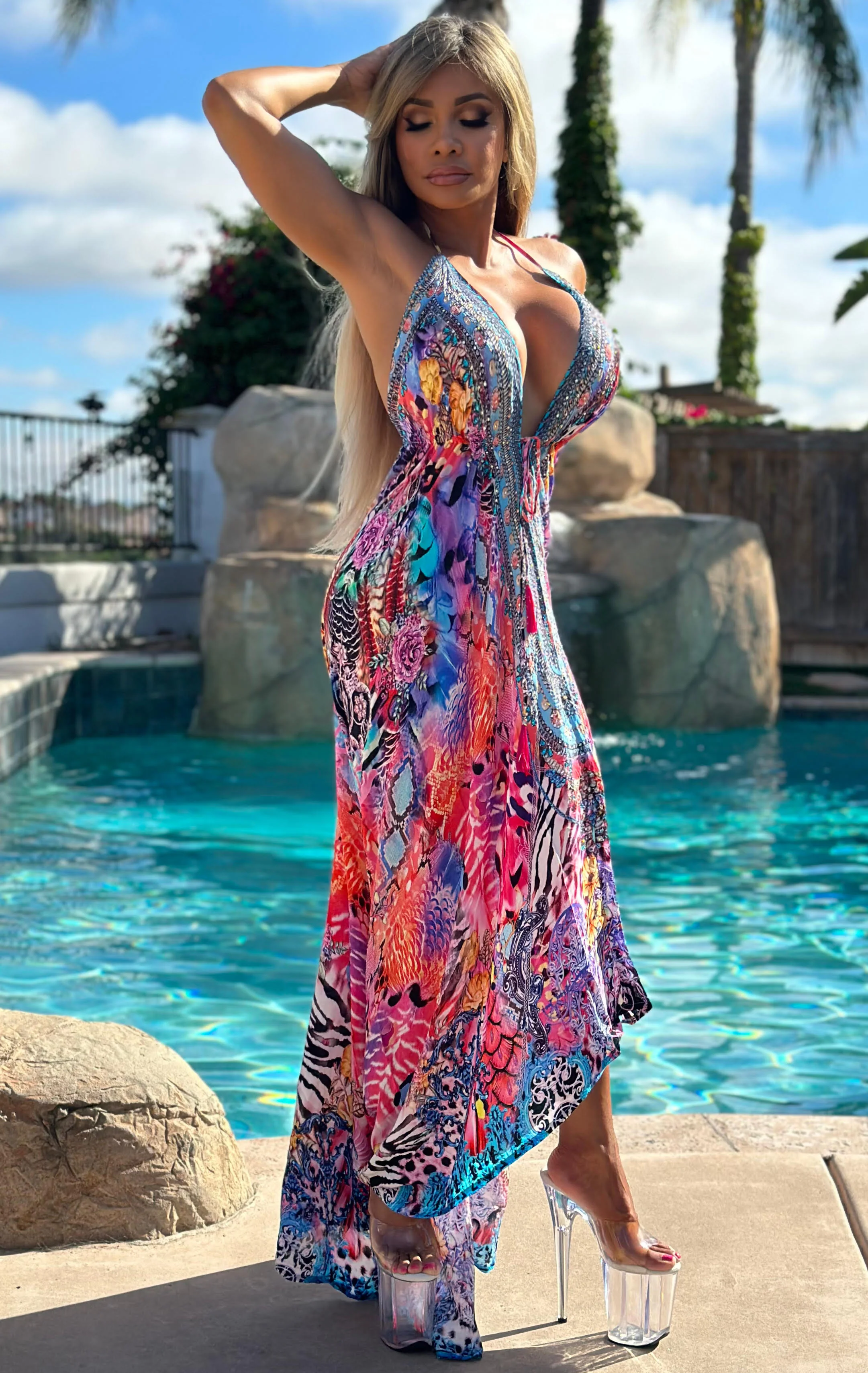 ***LIMITED*** Connie's LUX 🌴 Island BoHo Style, Garden By The Sea *Silk* High Low Maxi" With Hand Sewn 💎 Crystal Accents ...💯😘 - Image 7