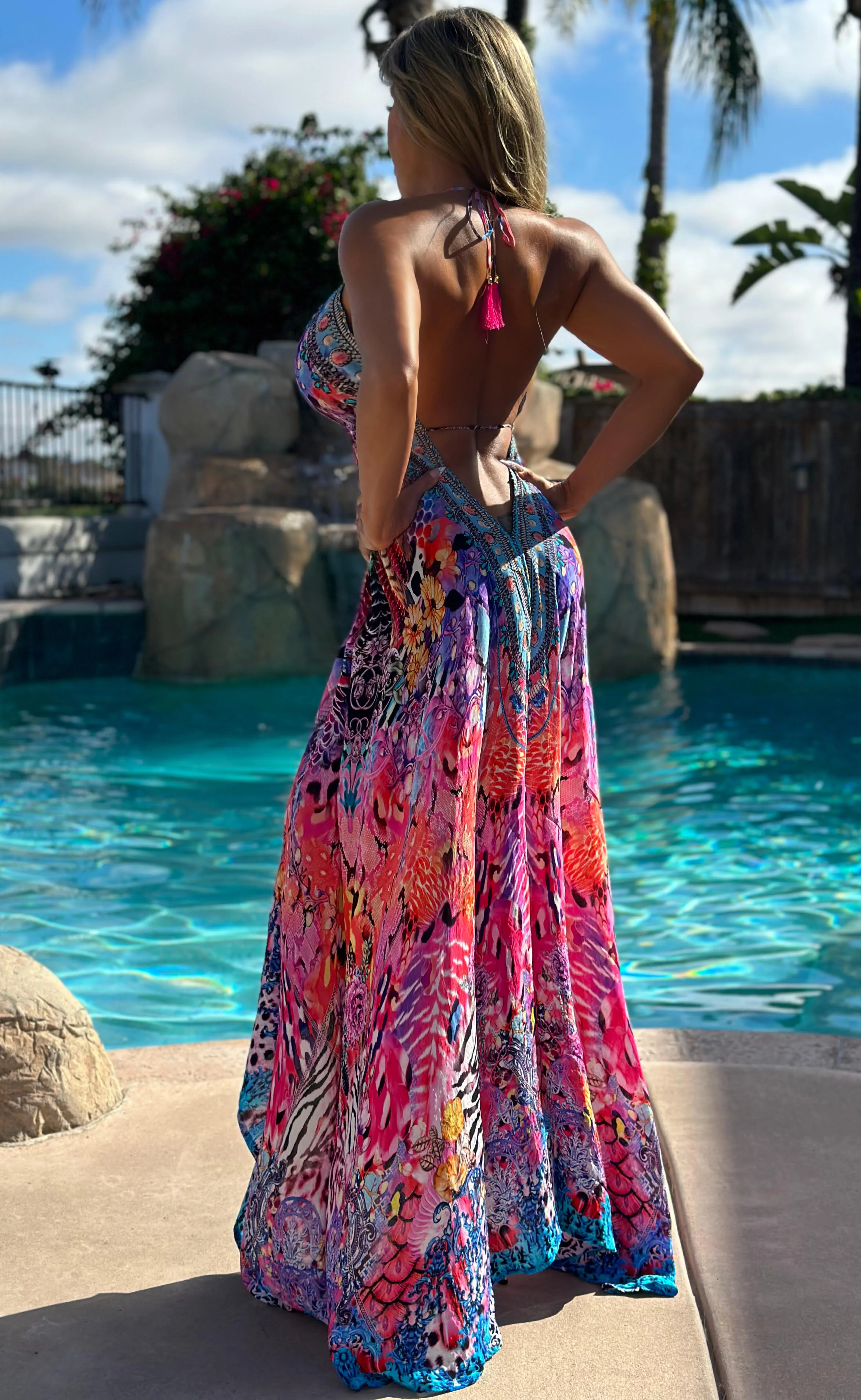 ***LIMITED*** Connie's LUX 🌴 Island BoHo Style, Garden By The Sea *Silk* High Low Maxi" With Hand Sewn 💎 Crystal Accents ...💯😘 - Image 9