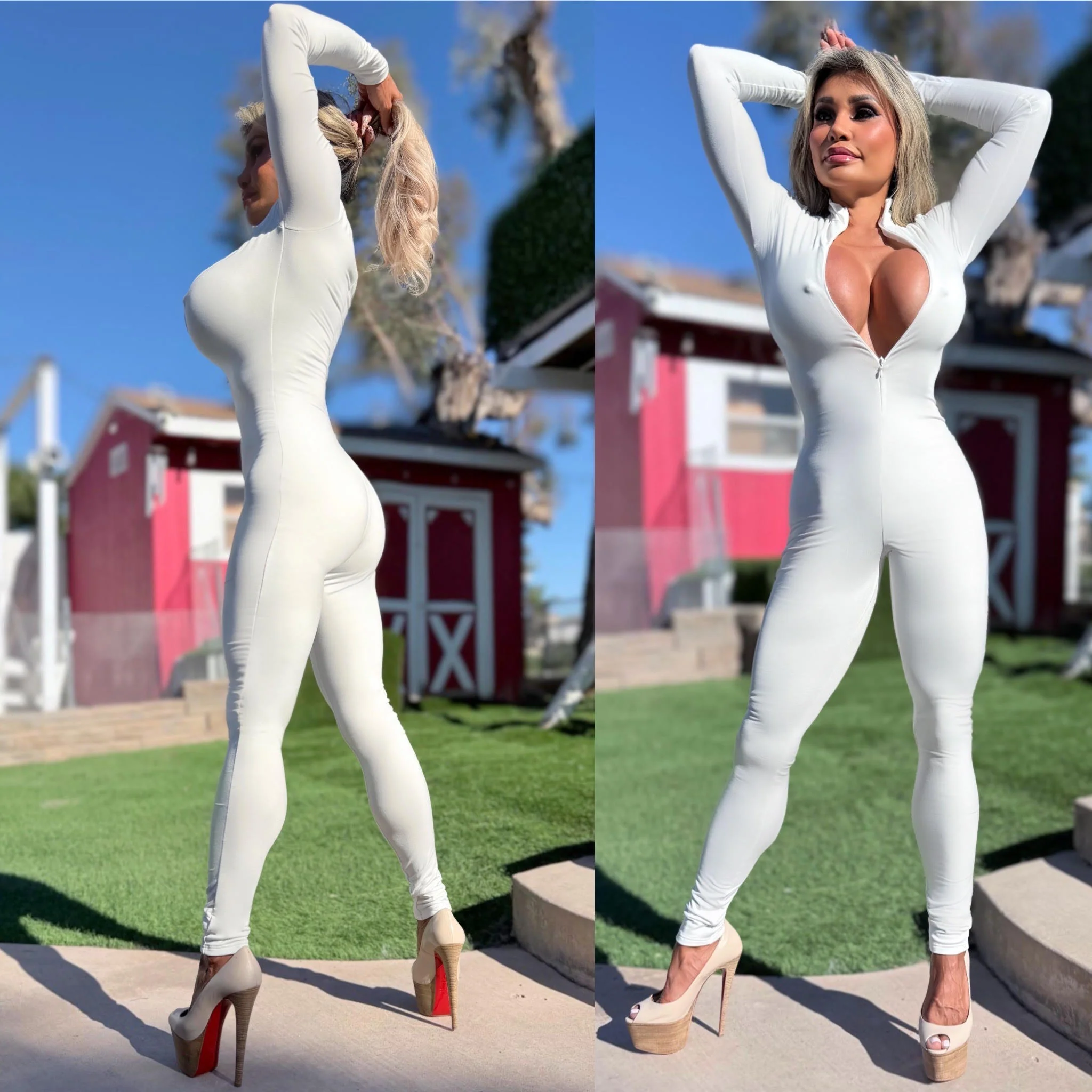 Connie's EXCLUSIVE "PURE WHITE Zip Front Jumpsuit" Double Fabric Support, No Bra Needed ... Made in USA - Image 6
