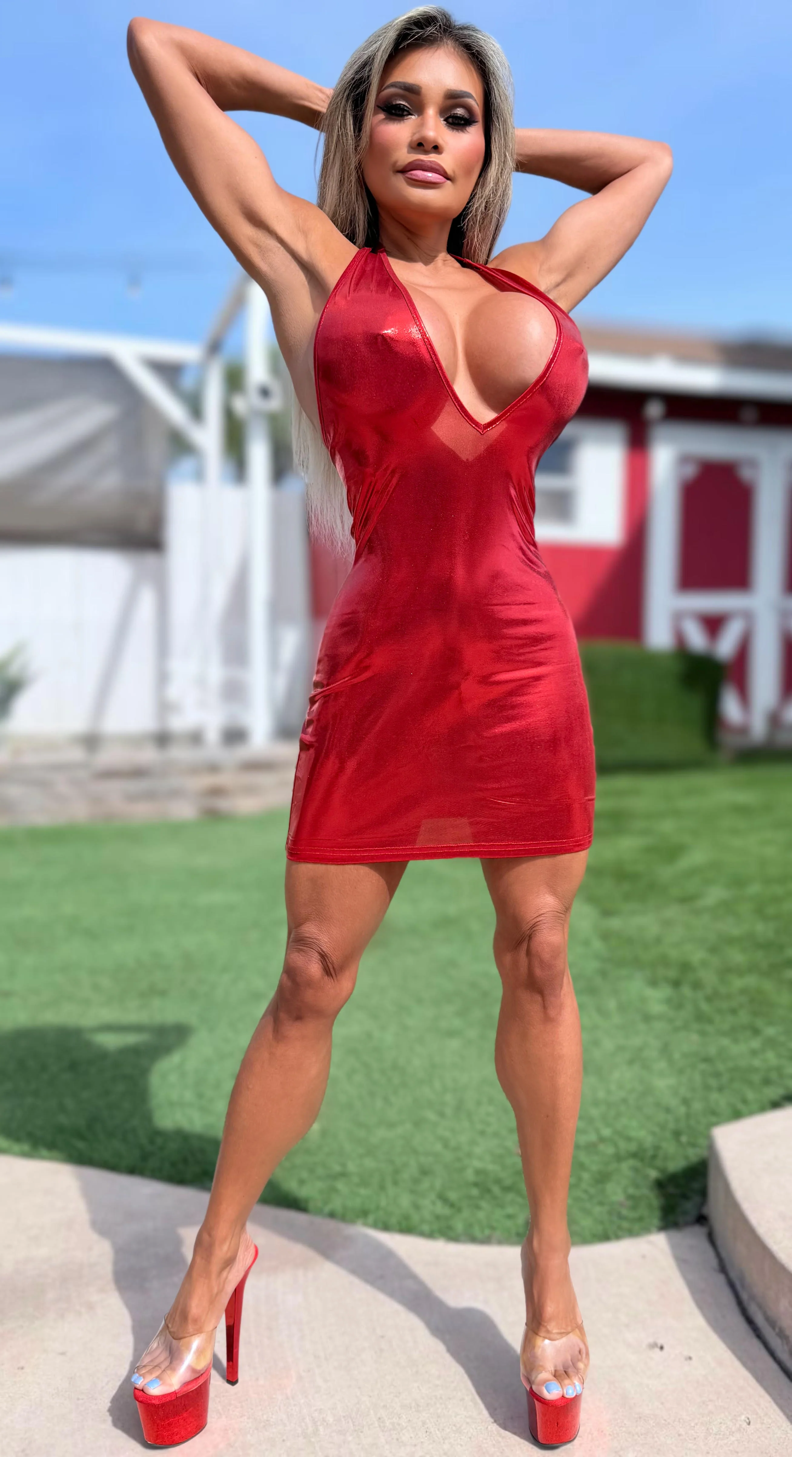Connie's TOO HOT!!! "Semi Sheer-ish 😈 IRIDESCENT RED METALLIC Club Girl Mini" Unlined Full Stretch Perfection - Image 7