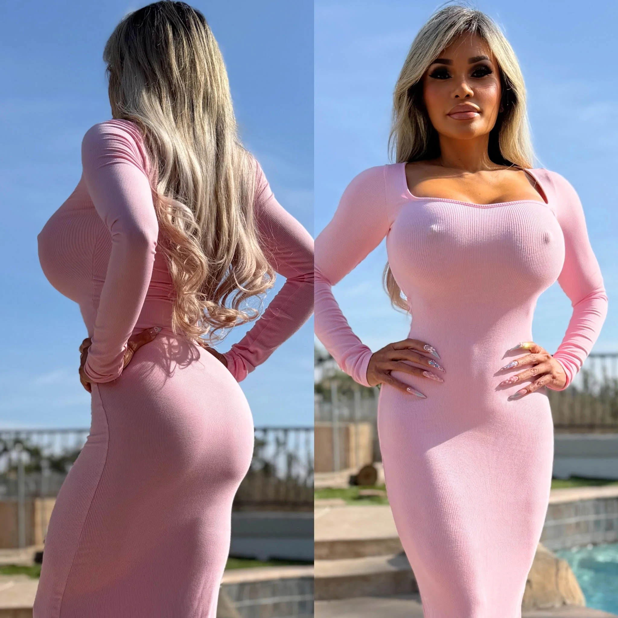 Connie's "RICH MICRO RIBBED PINK 🩷 VIXEN Maxi" Unlined, RAYON SPANDEX, Scoop Neck, Stretch Body Forming ... Made in the USA - Image 4