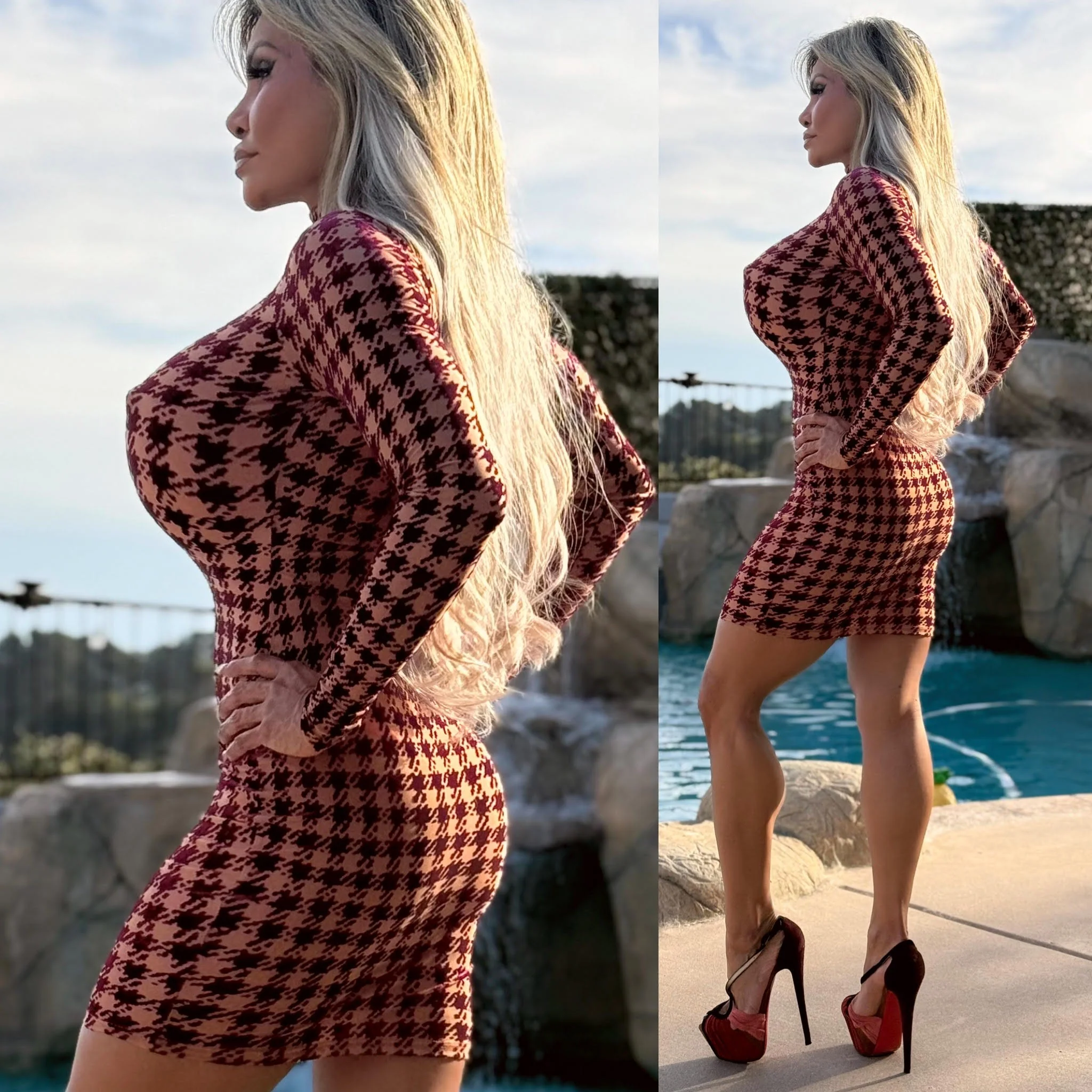 FINAL SALE Connie's "SEMIS SHEER WINE 🍷 Velvet Burnout MESH Mini" NOT LINED 🍷 FULL Stretch Fit, Mock Neck, No ZIPPERS - Image 6