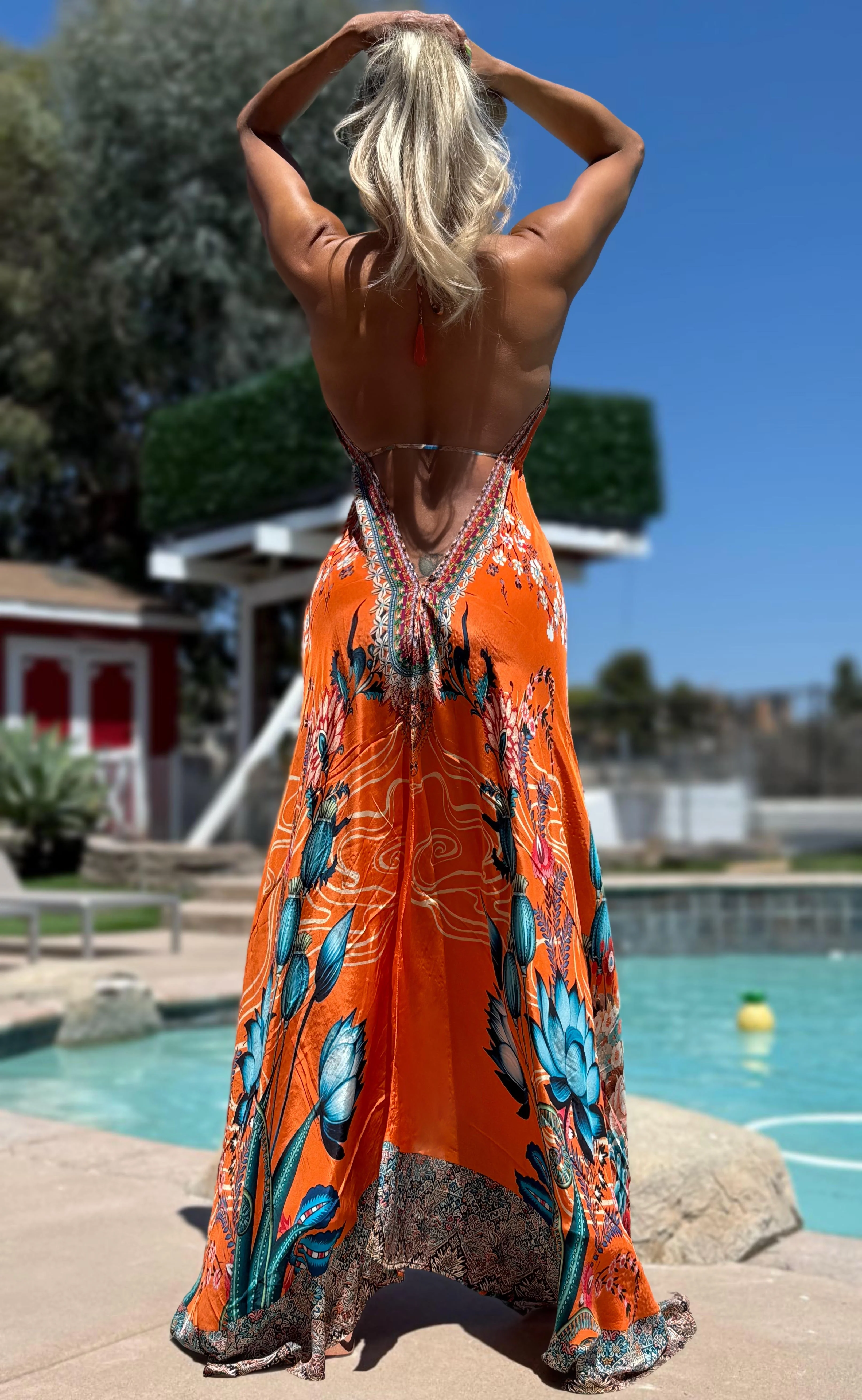 ***LIMITED*** Connie's LUX 🌴 Island BoHo Style, BLUE LOTUS 🪷 SUNSHINE *Silk* High Low Maxi" With Hand Sewn 💎 Crystal Accents ...😘 - Image 8