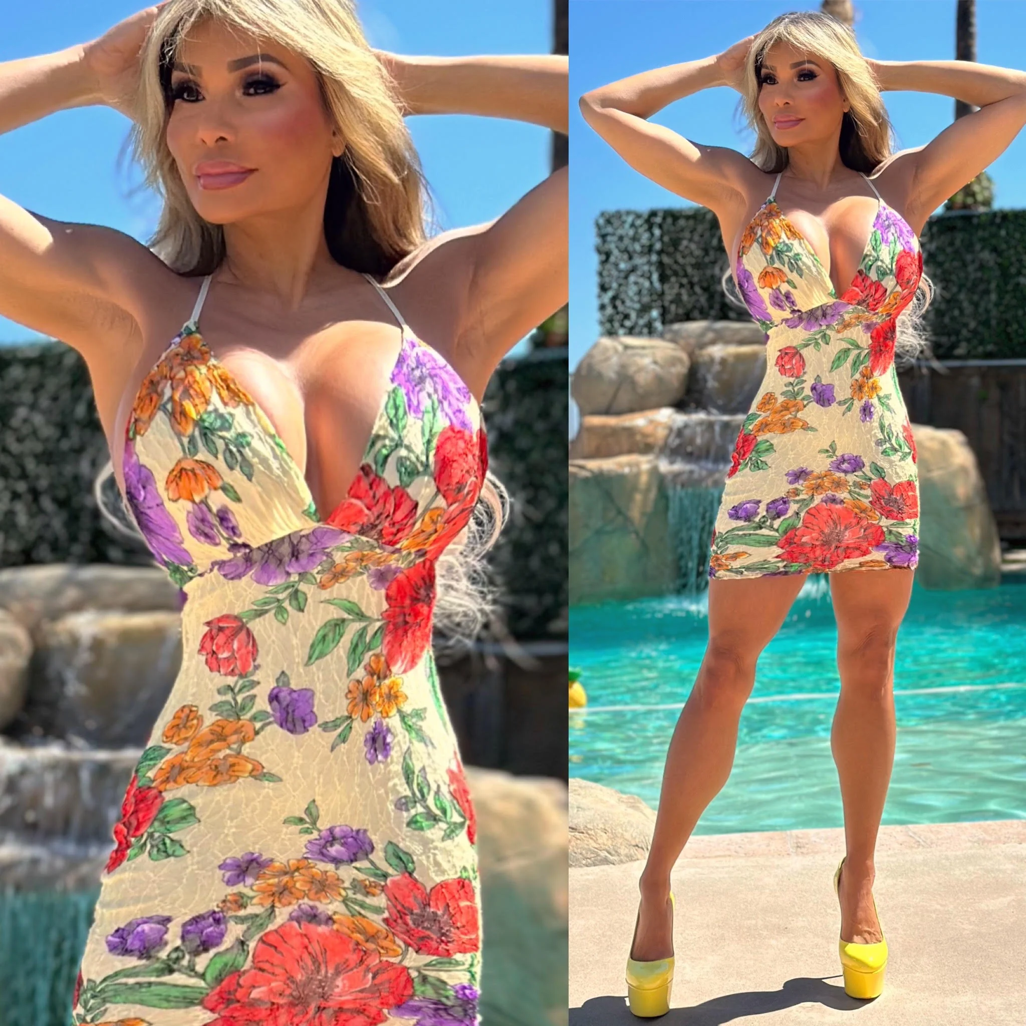Connie's "Bellagio Blossoms Mini Dress" made with a Beautiful STRETCH crêpe paper-like textured fabric & Stretch lined - Image 3